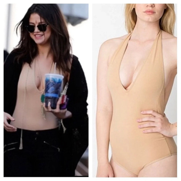 American Apparel Selena Gomez Nude Bodysuit Leotard L - Picture 1 of 7